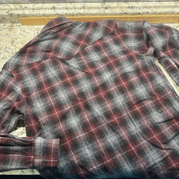 Pendleton Red Plaid Wool Flannel Pearl Snap Western Long Sleeve Size Medium Long - Picture 7 of 9
